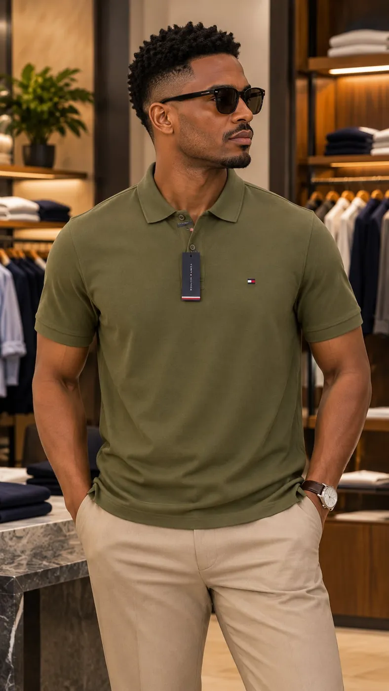 Polo homme vert kaki