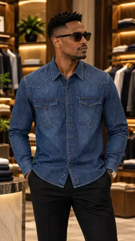 Chemise en jean bleu foncé