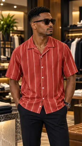 Chemise manches courtes rouge à fines rayures