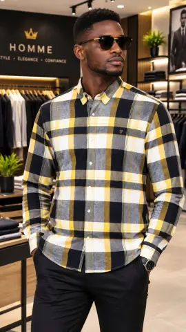 Chemise à grands carreaux noir et jaune