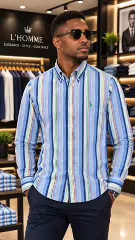 Chemise à rayures bleues multicolores