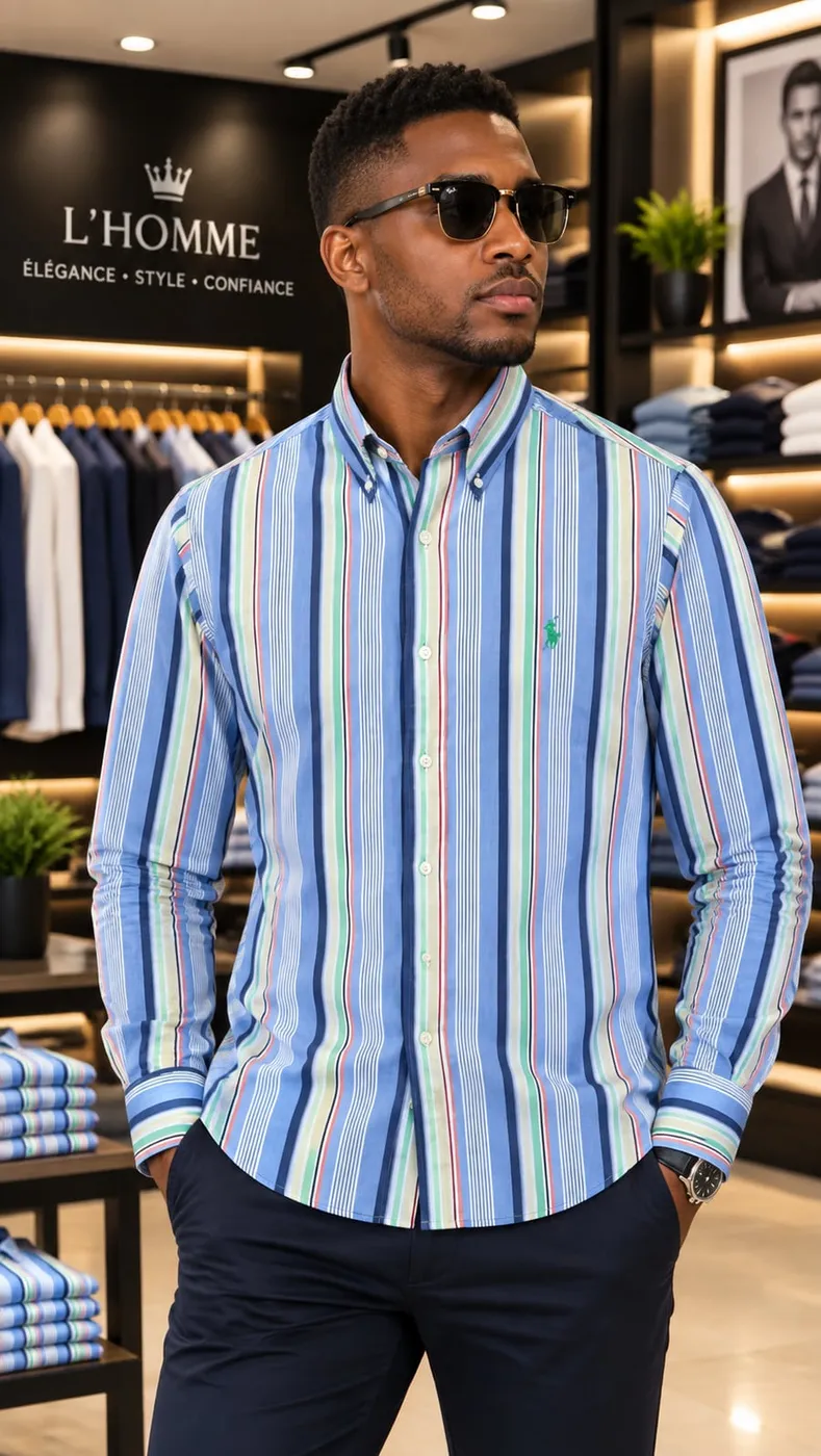 Chemise à rayures bleues multicolores