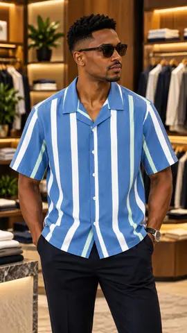 Chemise manches courtes rayée bleu et blanc