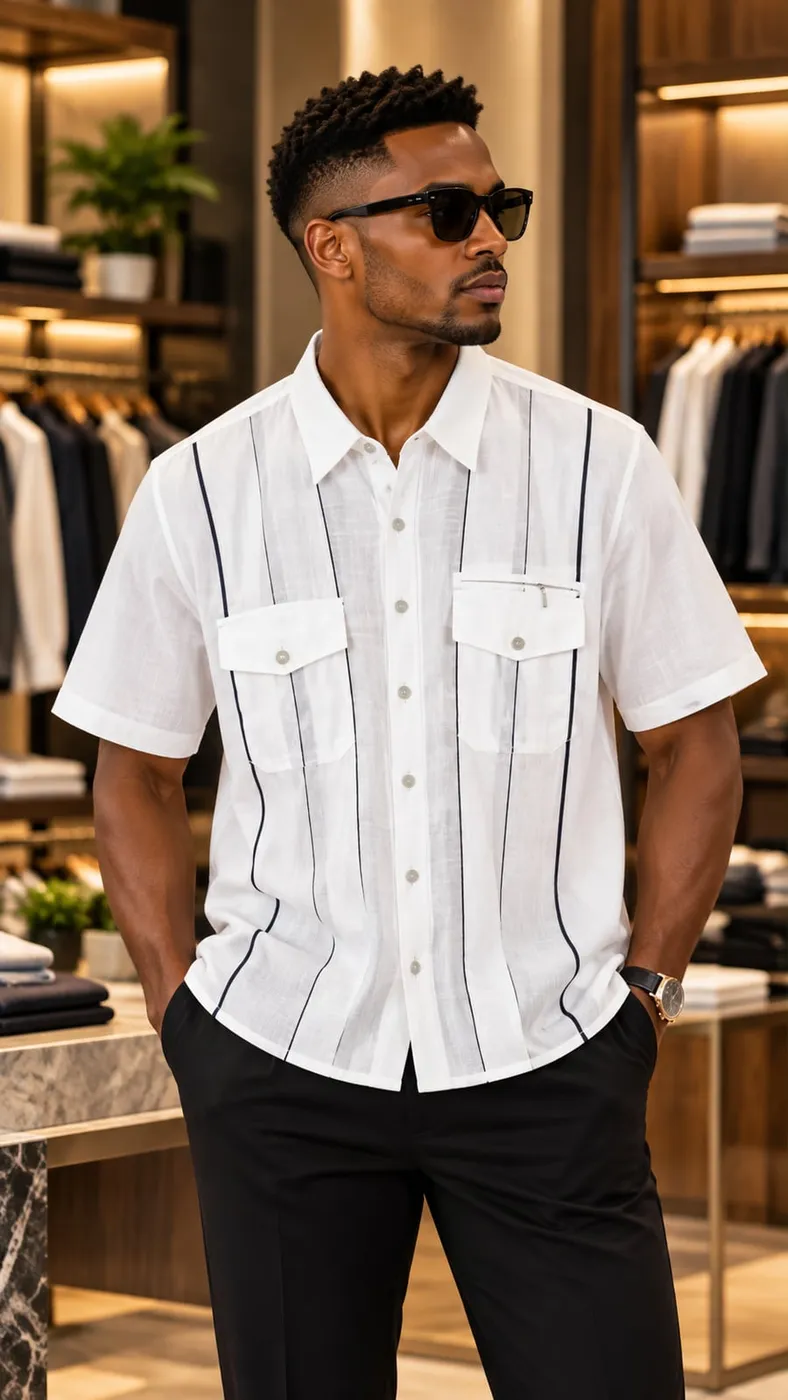 Chemise manches courtes blanche à liserés