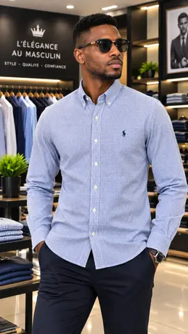 Chemise bleu clair à micro-carreaux