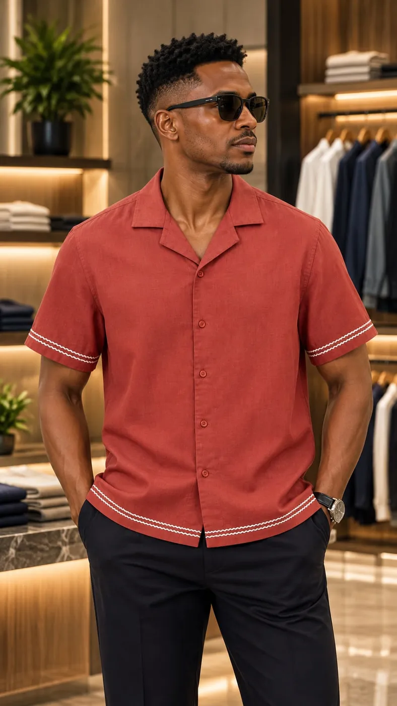 Chemise manches courtes rouge brique