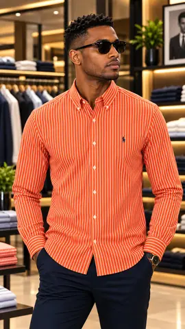 Chemise orange à fines rayures