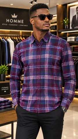 Chemise à carreaux violet et bleu